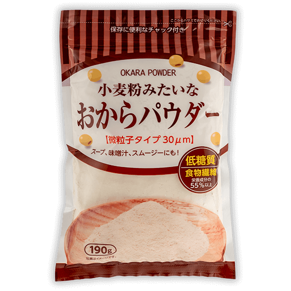 「小麦粉みたいなおからパウダー(国産)」の商品パッケージ表